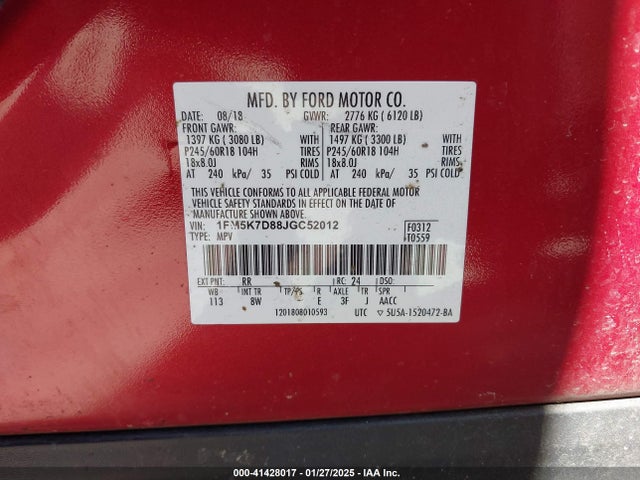 Ford EXPLORER XLT 2018 1FM5K7D88JGC52012 Image 9