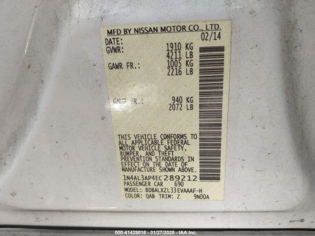 Nissan Altima 2.5 Sl 2014 1N4AL3AP4EC289212 Image 9