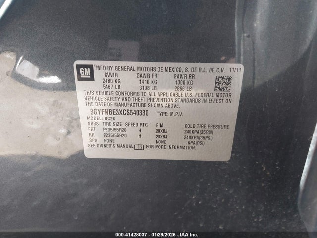 2012 CADILLAC SRX 3GYFNBE3XCS540330 Photo 8