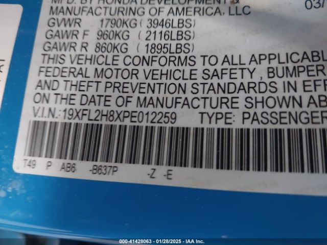 19XFL2H8XPE012259 Honda Civic Sport