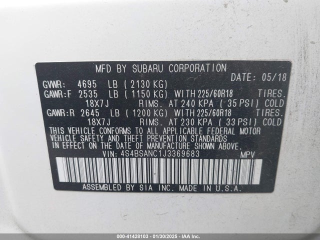 4S4BSANC1J3369683 Subaru Outback 2.5i Limited