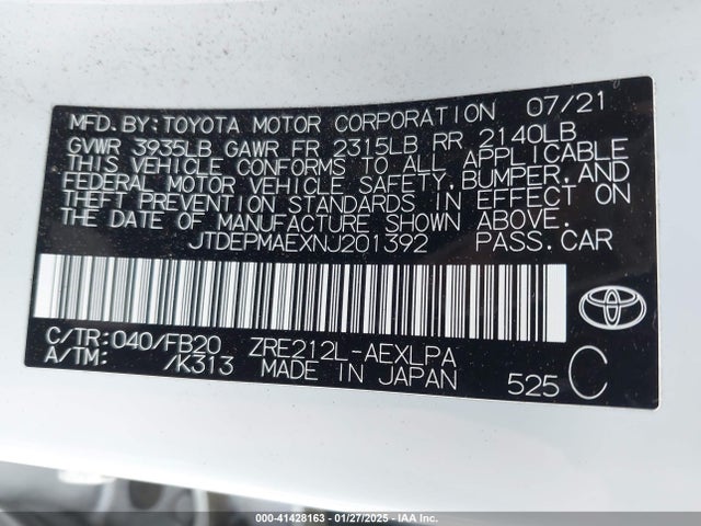 JTDEPMAEXNJ201392 Toyota COROLLA LE