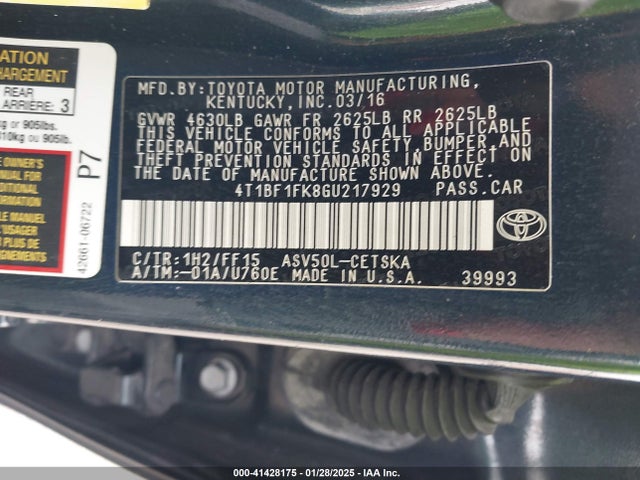 Toyota CAMRY SE 2016 4T1BF1FK8GU217929 Image 9