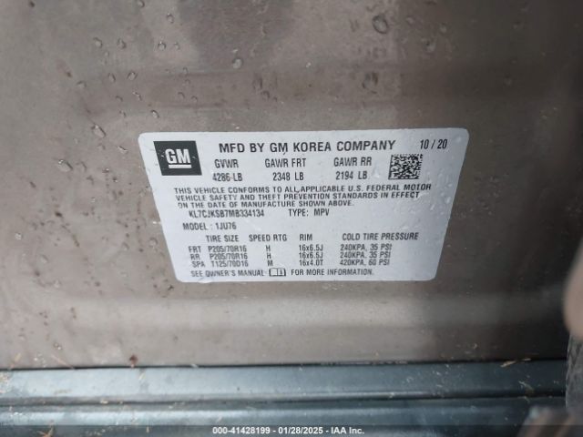 KL7CJKSB7MB334134 Chevrolet Trax Fwd Ls