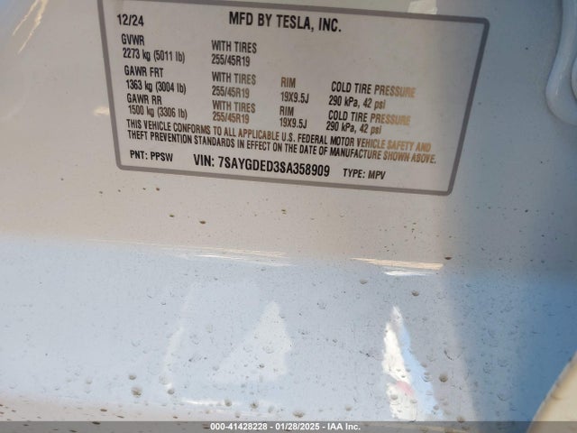 2025 TESLA MODEL Y 7SAYGDED3SA358909 Photo 8