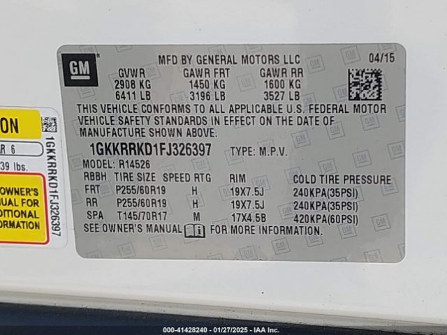 1GKKRRKD1FJ326397 GMC Acadia Slt-1