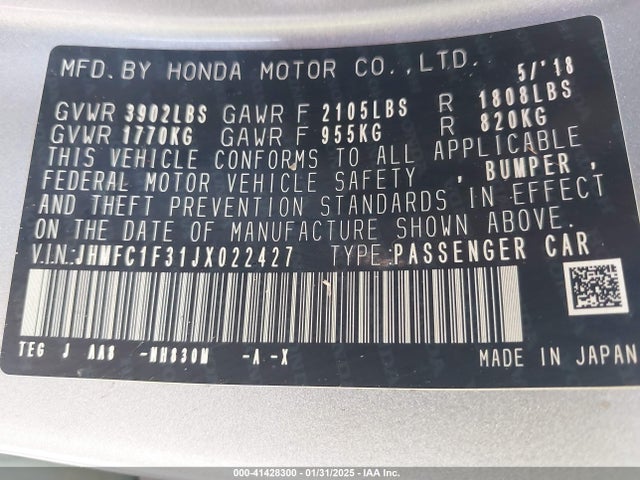 JHMFC1F31JX022427 Honda Civic Ex-t