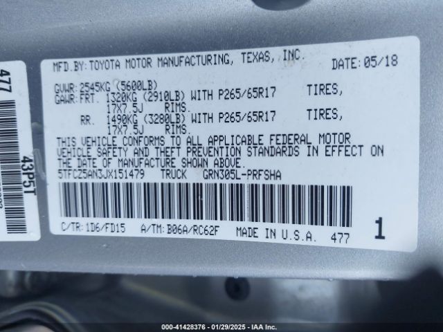 5TFCZ5AN3JX151479 Toyota Tacoma Trd Sport