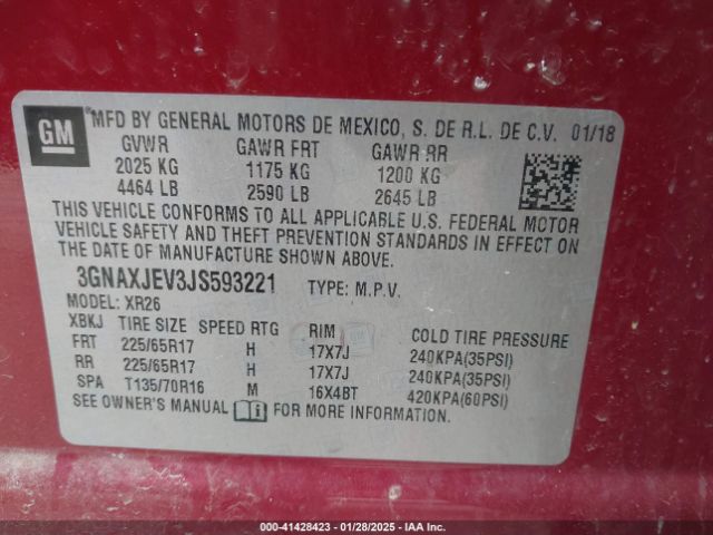 3GNAXJEV3JS593221 Chevrolet EQUINOX LT