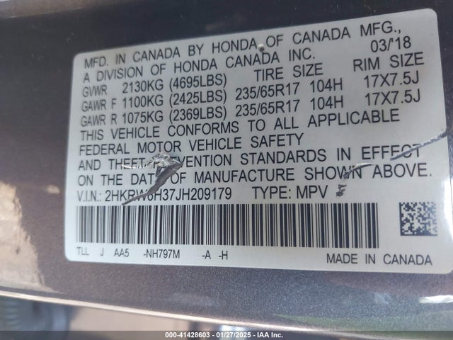 Honda CR-V LX 2018 2HKRW6H37JH209179 Image 9
