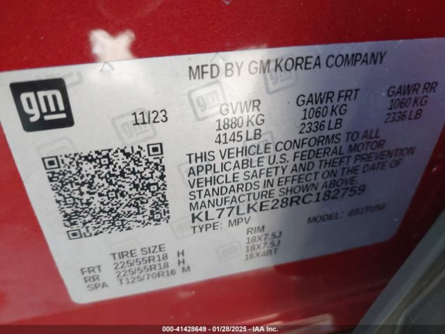 KL77LKE28RC182759 Chevrolet Trax Fwd Activ