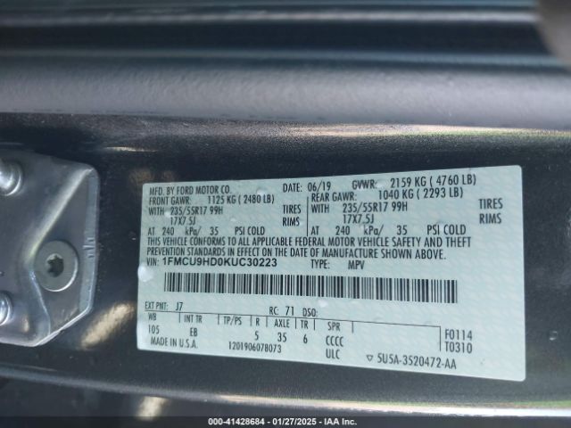 1FMCU9HD0KUC30223 Ford ESCAPE SEL