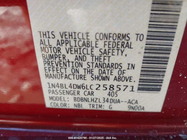 1N4BL4DW6LC258571 Nissan Altima Sv Intelligent Awd