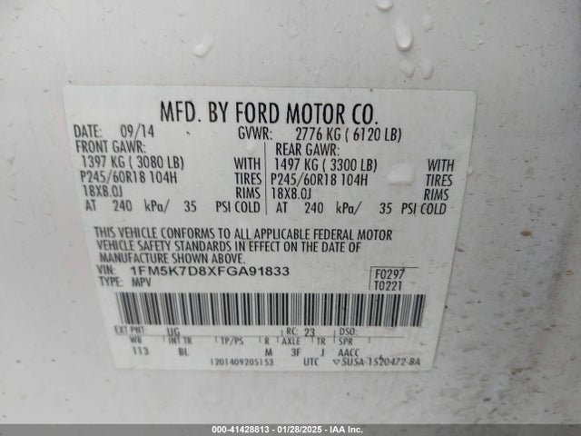 Ford EXPLORER XLT 2015 1FM5K7D8XFGA91833 Image 9