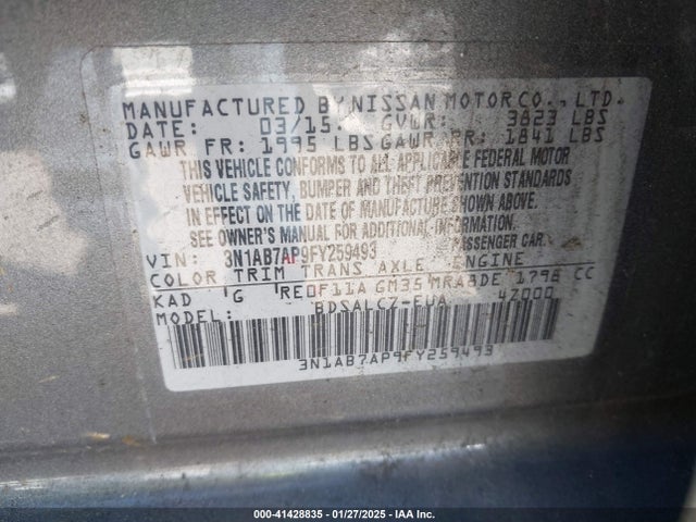 3N1AB7AP9FY259493 Nissan SENTRA S
