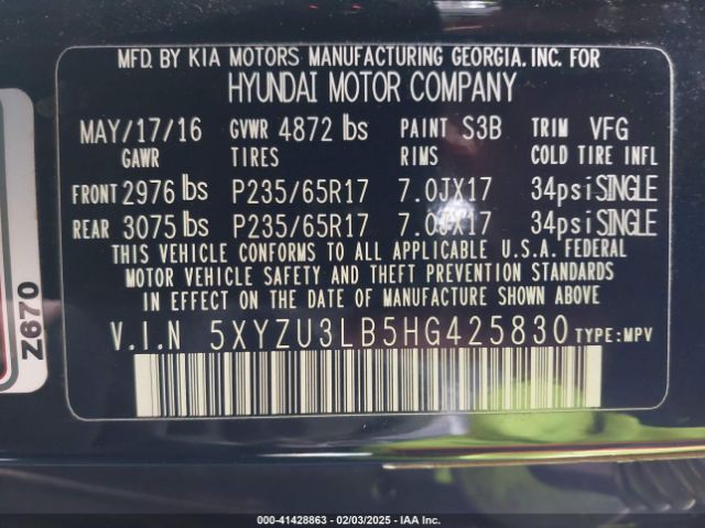 5XYZU3LB5HG425830 Hyundai Santa Fe Sport 2.4l