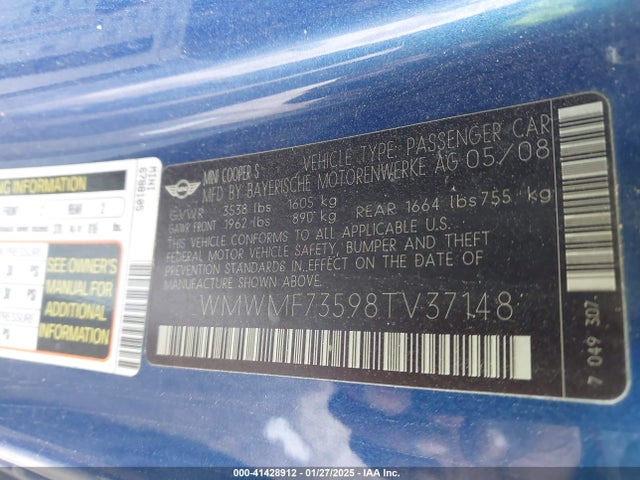 2008 MINI COOPER S WMWMF73598TV37148 Photo 8