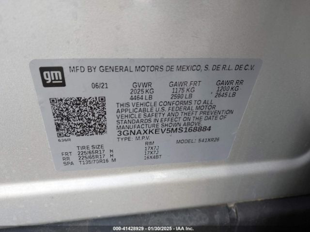 3GNAXKEV5MS168884 Chevrolet Equinox Fwd Lt