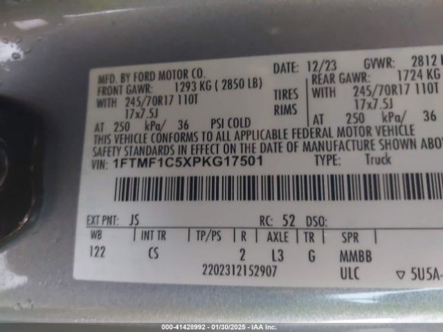 1FTMF1C5XPKG17501 Ford F-150 Xl