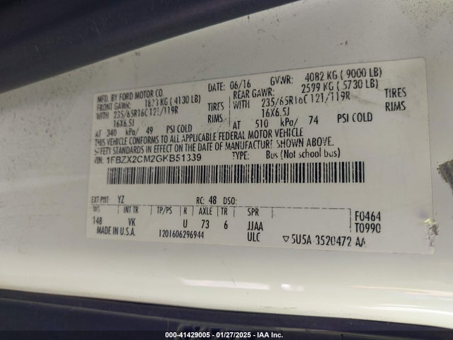 Ford Transit-350 Xl 2016 1FBZX2CM2GKB51339 Image 9