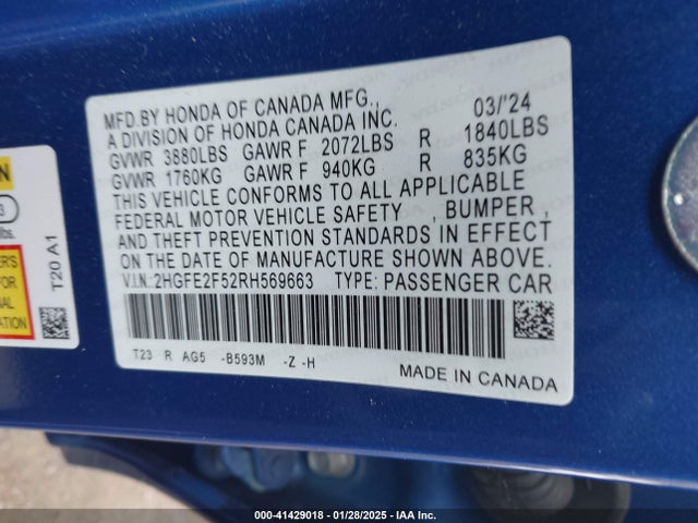 2HGFE2F52RH569663 Honda Civic Sport
