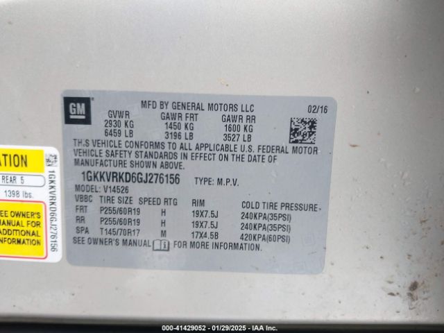 1GKKVRKD6GJ276156 GMC ACADIA SLT