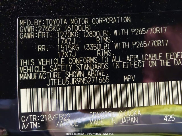 JTEEU5JR9N5271665 Toyota 4RUNNER SR5
