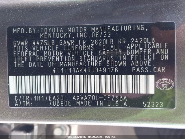 4T1T11AK4RU849176 Toyota CAMRY SE
