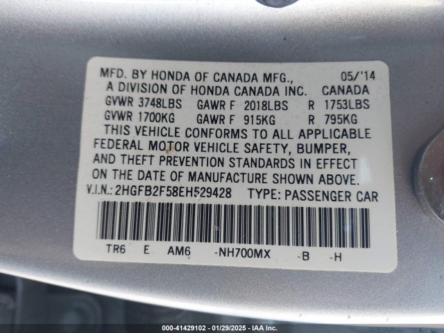 Honda Civic Lx 2014 2HGFB2F58EH529428 Image 9