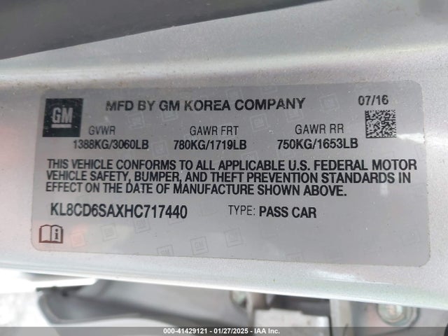 Chevrolet Spark 1lt Cvt 2017 KL8CD6SAXHC717440 Image 9