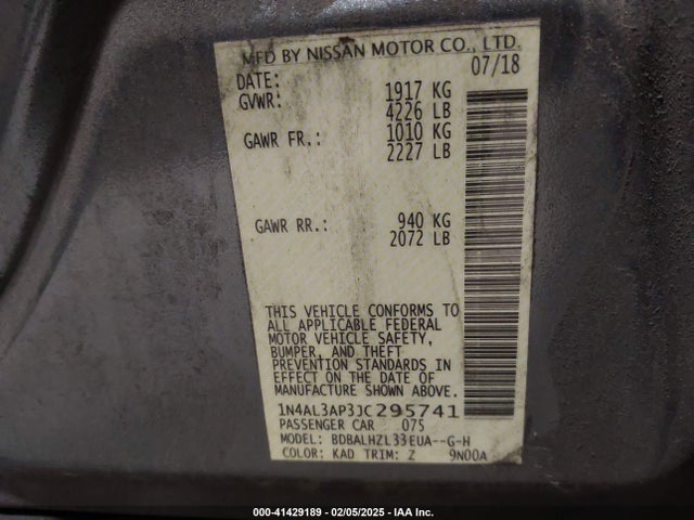 Nissan Altima 2.5 Sr 2018 1N4AL3AP3JC295741 Image 9