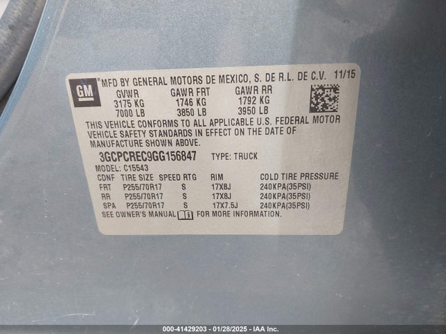 3GCPCREC9GG156847 Chevrolet Silverado 1500 1lt