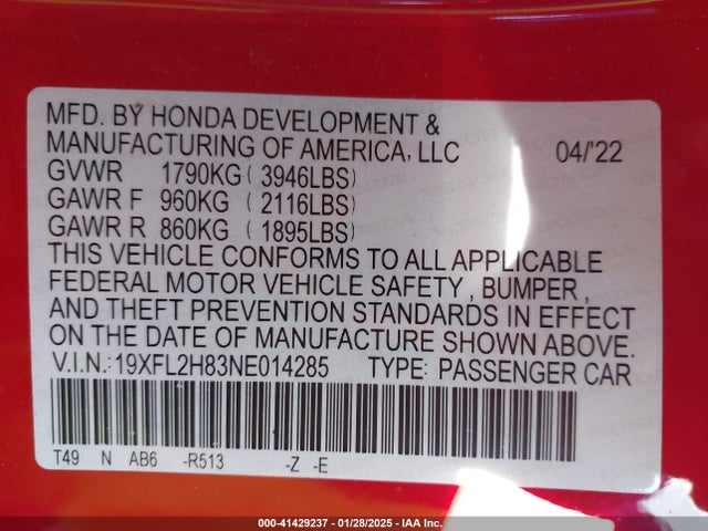 Honda Civic Sport 2022 19XFL2H83NE014285 Image 9