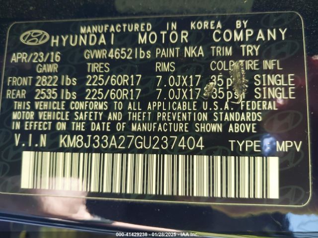 KM8J33A27GU237404 Hyundai Tucson Eco