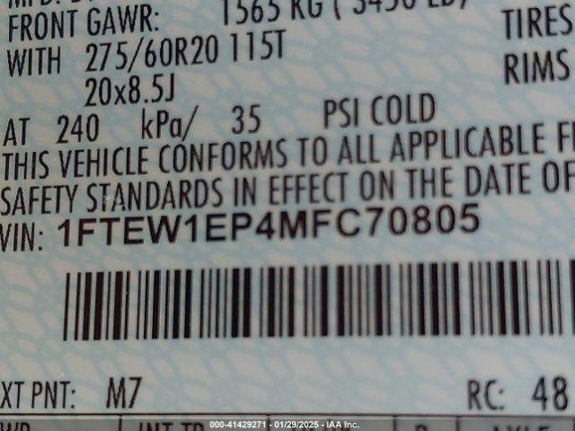 1FTEW1EP4MFC70805 Ford F-150 Xl
