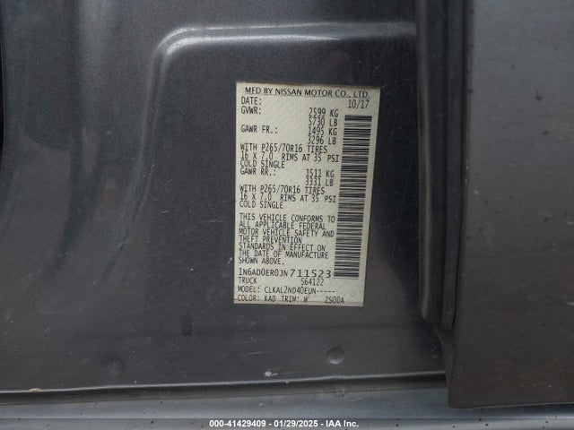 1N6AD0ER0JN711523 Nissan Frontier Sv