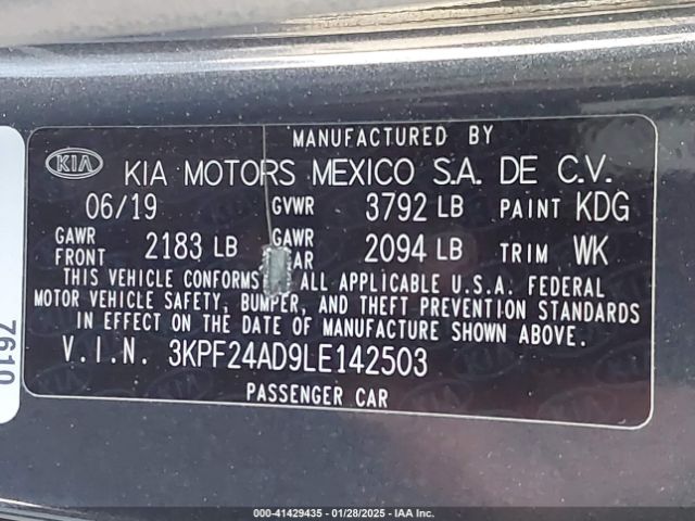 3KPF24AD9LE142503 KIA Forte Lxs