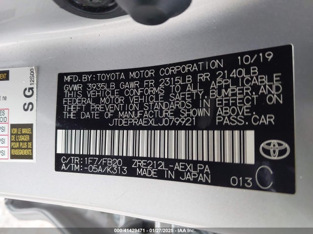 JTDEPRAEXLJ079921 Toyota COROLLA LE