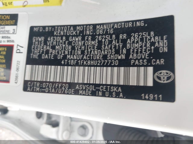 Toyota CAMRY SE 2017 4T1BF1FK8HU277730 Image 9