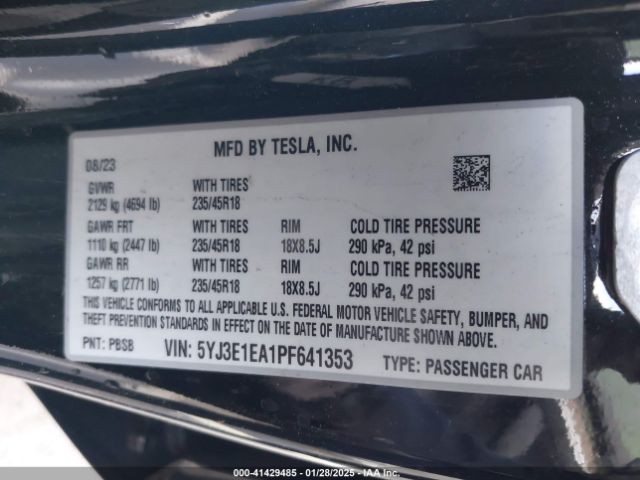5YJ3E1EA1PF641353 Tesla Model 3 Rear-wheel Drive