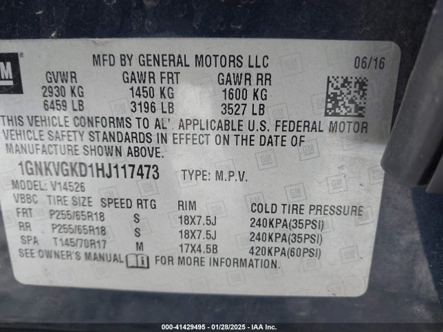1GNKVGKD1HJ117473 Chevrolet Traverse 1lt