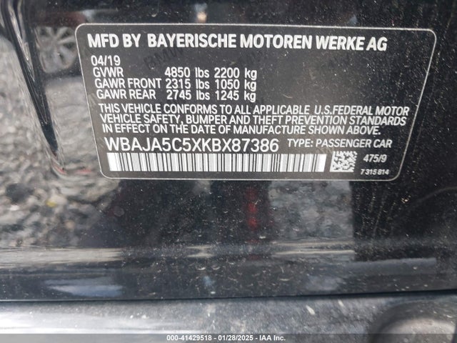 WBAJA5C5XKBX87386 BMW 530I