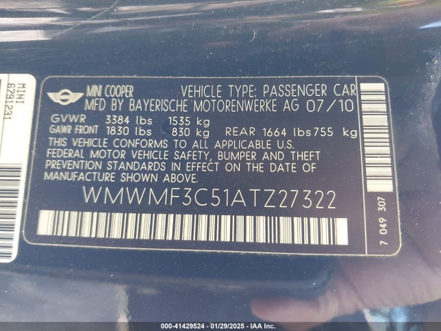 2010 MINI COOPER WMWMF3C51ATZ27322 Photo 8