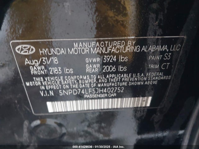 5NPD74LF5JH402752 Hyundai ELANTRA SE