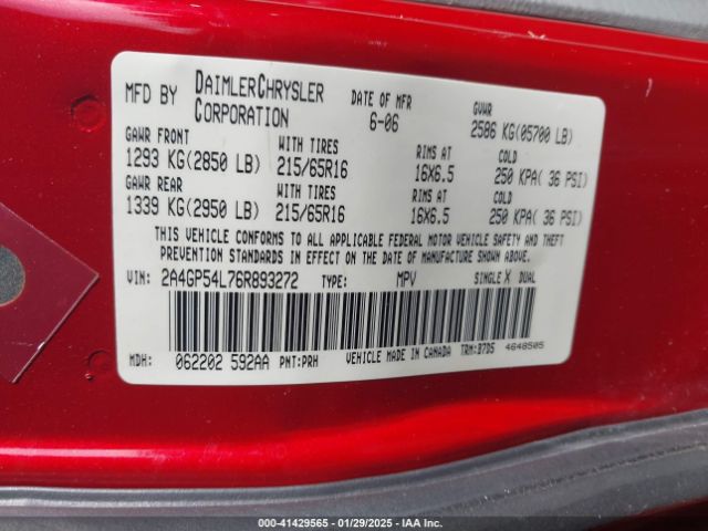 2006 CHRYSLER TOWN & COUNTRY 2A4GP54L76R893272 Photo 8