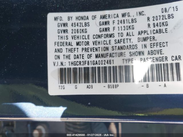 1HGCR3F81GA002461 Honda Accord Ex-l V-6