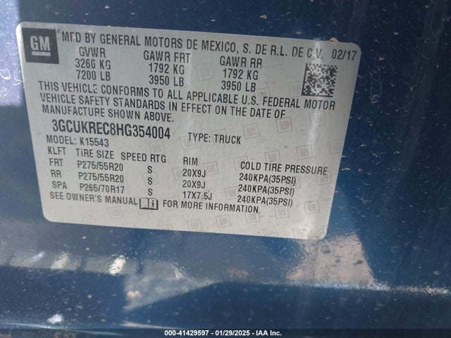 3GCUKREC8HG354004 Chevrolet Silverado 1500 2lt