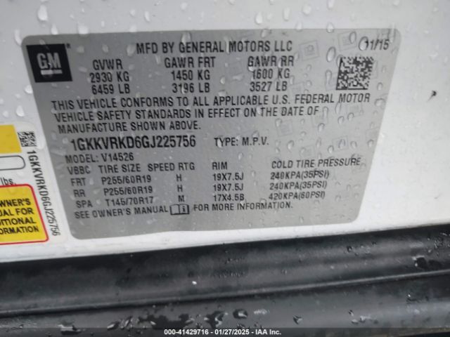 1GKKVRKD6GJ225756 GMC ACADIA SLT