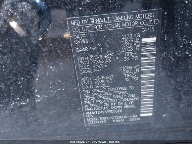 KNMAT2MV5FP553191 Nissan Rogue S/sl/sv
