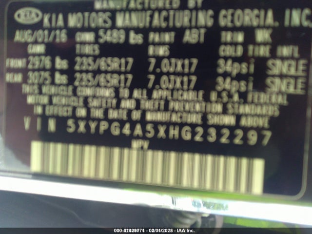 5XYPG4A5XHG232297 KIA Sorento 3.3l Lx